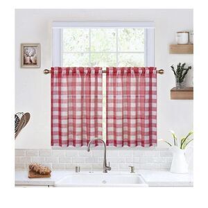 NEW 2 Buffalo Plaid Curtains Checkered Cafe Tiers 26" W x 45" L